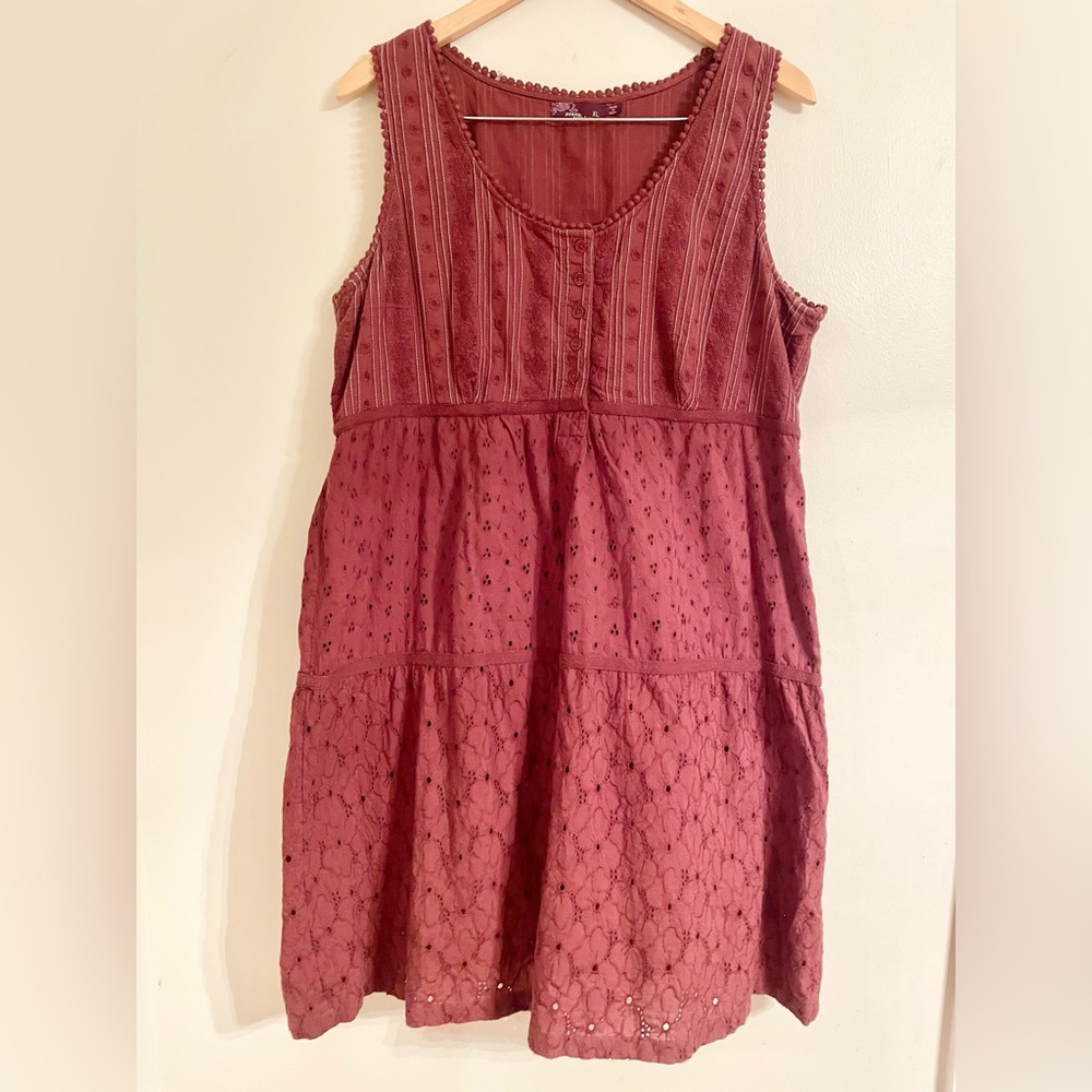 Prana “Kendall” 100% Cotton Eyelet Lace Dress Maroon Size X-Large- EUC